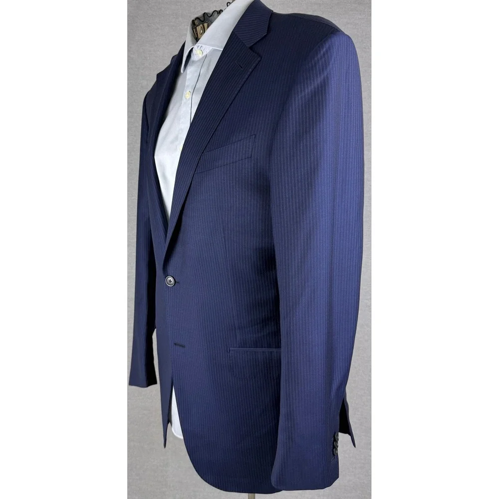 Ermenegildo Zegna Milano Suit Mens 44L 36x31 Navy‎ Blue Pinstripe Wool 2pc